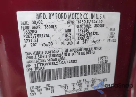 2003 Ford F-150 Lariat/Xlt z USA, uszkodzony, nr VIN 1FTRW08L23KA14883